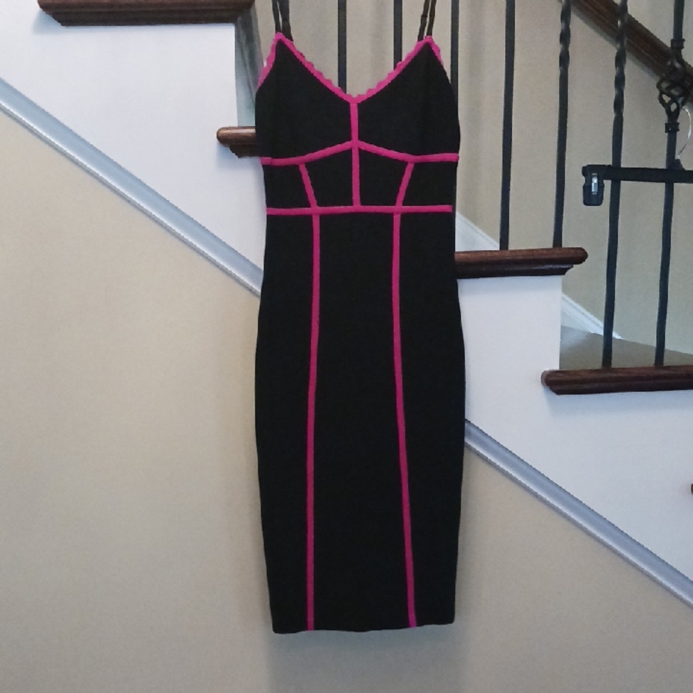BCBGMaxAzria Black Midi Dress with Pink Trim